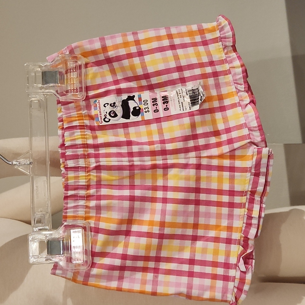 NEW BABY GIRL GARANIMALS PLAID POPLIN SHORTS SIZE 0-3 MONTHS